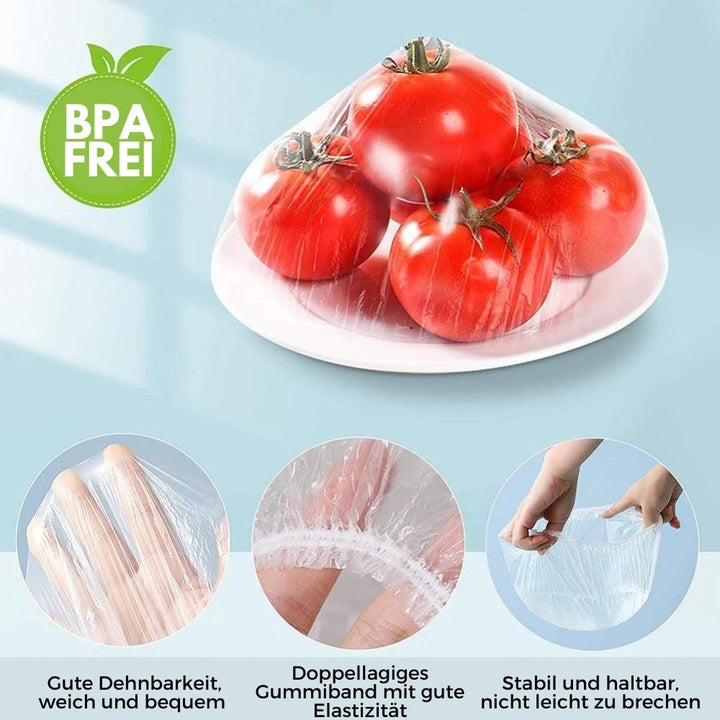 Vielseitige Abdeckhauben & Frischhaltebeutel für Schüsseln, Obst & Reste. Ideale, dehnbare Küchenlagerung.