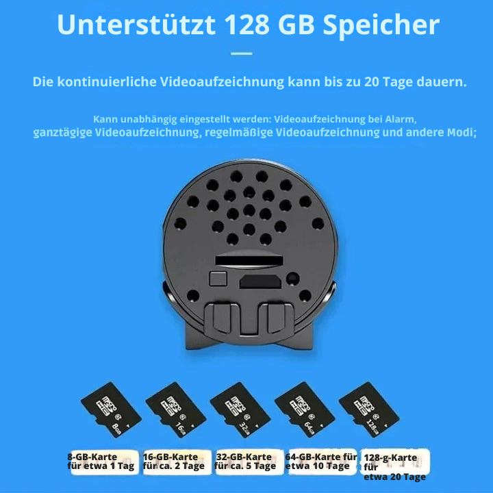 Detailansicht der HD Innenkamera mit Objektiv und Status-LED, für klare Bilder Tag und Nacht.