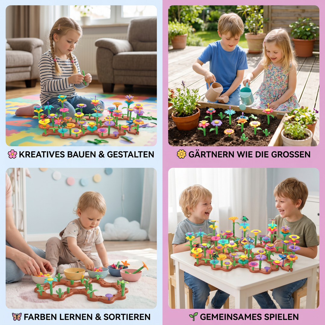 Blumengarten Steckspiel für Kinder, pädagogisches Spielzeug zur Entwicklung von Formen & Farben.