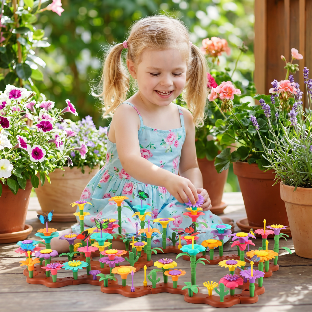 Ein Blumen-Garten Steckspiel für Kinder, fördert Kreativität & Feinmotorik.