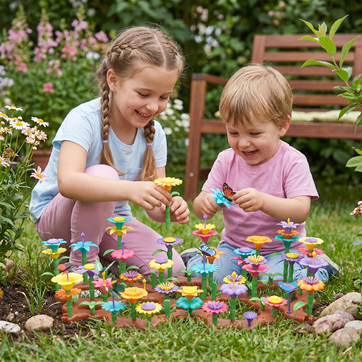 Buntes Lernspielzeug: Steckspiel im Blumengarten-Design, ideal für Kinder ab 3 Jahren.