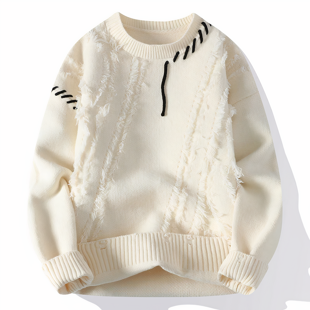 Stylischer Herren Patchwork Pullover. Komfortables Oberteil, perfekt für modische Herbst- & Winteroutfits.