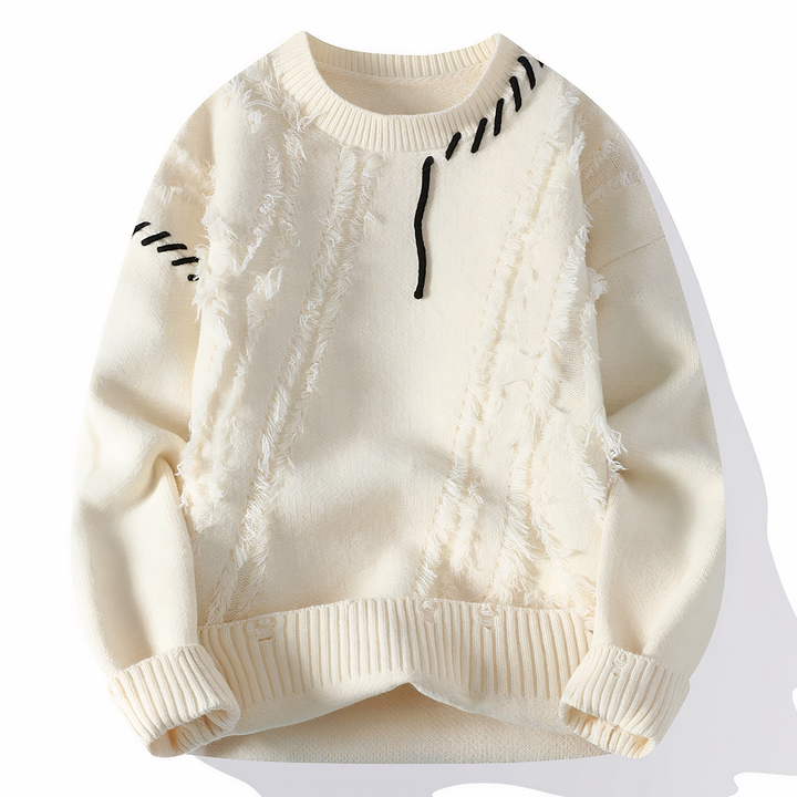 Stylischer Herren Patchwork Pullover. Komfortables Oberteil, perfekt für modische Herbst- & Winteroutfits.