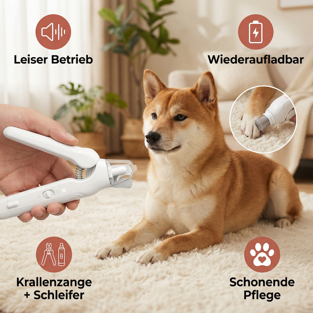 Wiederaufladbarer, leiser Krallenschleifer für Hunde. Sicher und komfortabel zur präzisen Hundekrallenpflege zuhause.