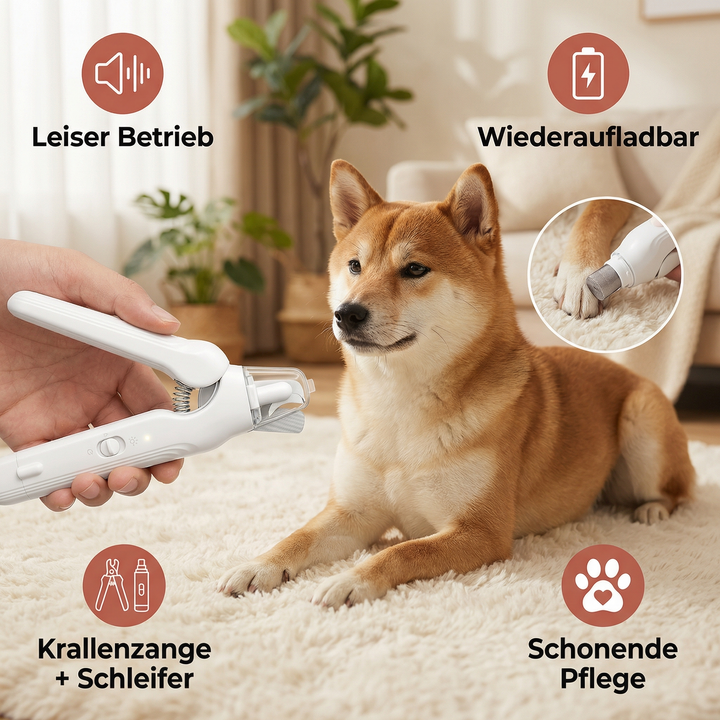 Wiederaufladbarer, leiser Krallenschleifer für Hunde. Sicher und komfortabel zur präzisen Hundekrallenpflege zuhause.