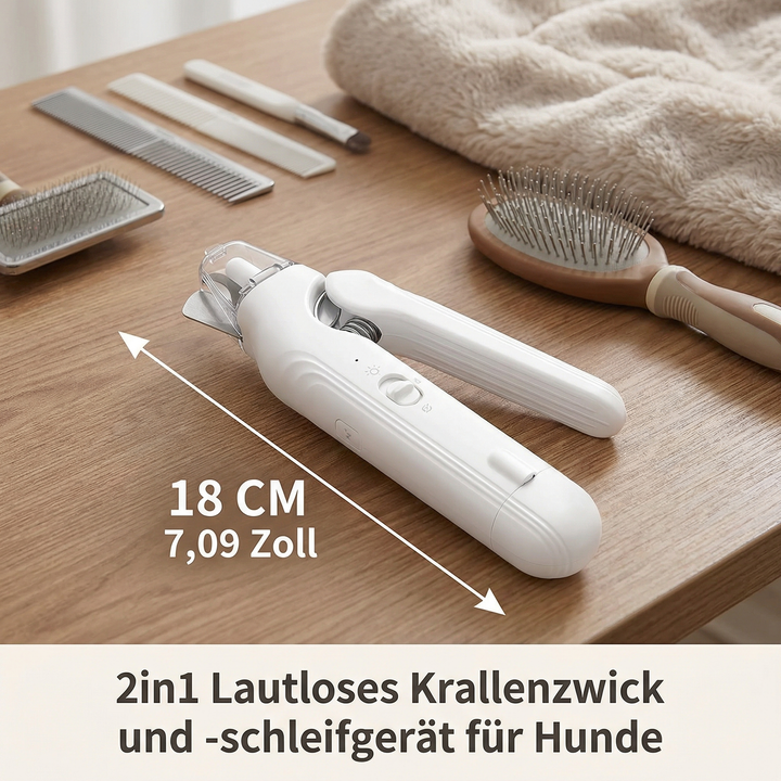 Modernes 2-in-1 Hunde Krallenset: Lautloser Krallenschneider & Schleifer, wiederaufladbar für bequeme Hundepflege.