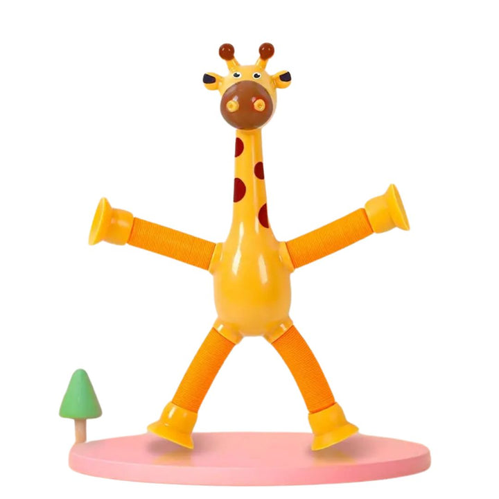Innovatives Biege-Giraffen-Spielzeug für Kinder; Saugnapf-Funktion macht es zum tollen Reisespielzeug.