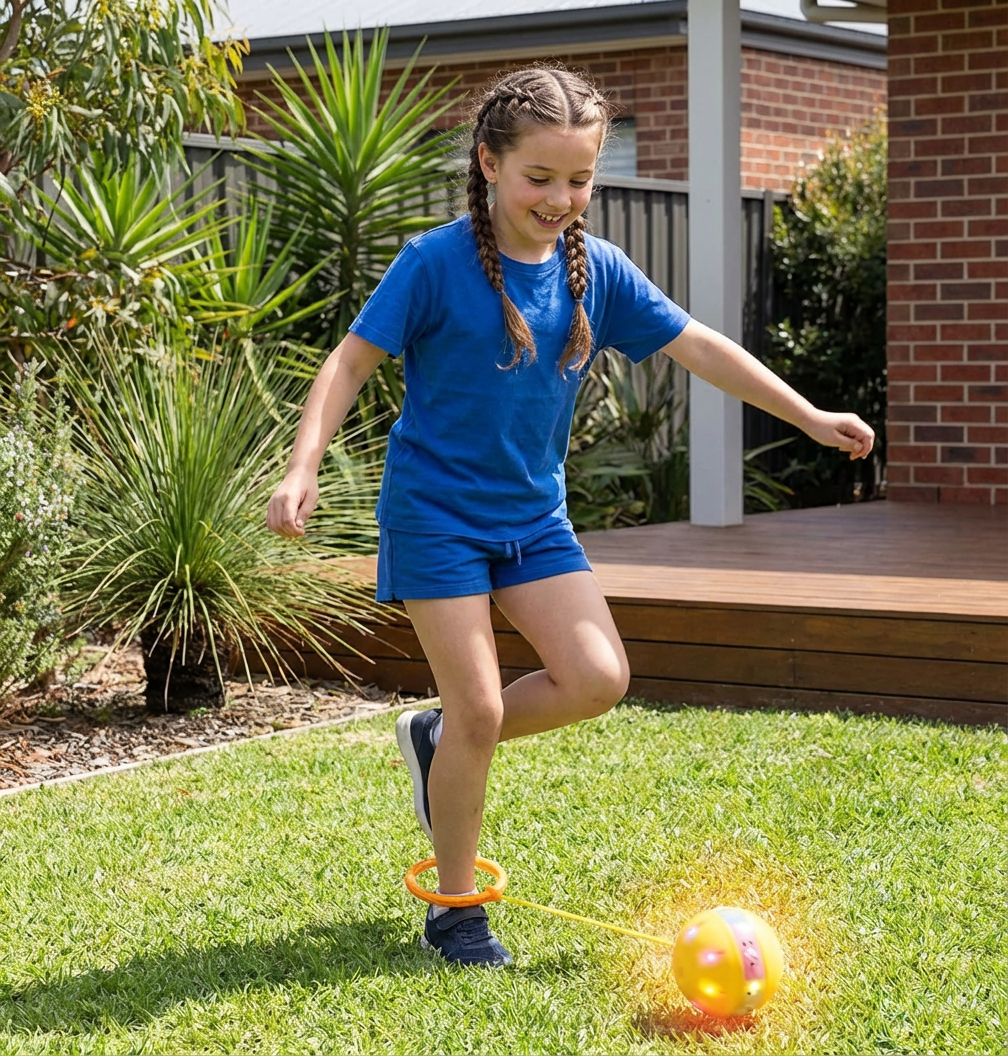 Hochwertiger LED Knöchel Hüpfball für Kinder. Leuchtendes Springspielzeug für aktive Bewegung und Gesundheit.