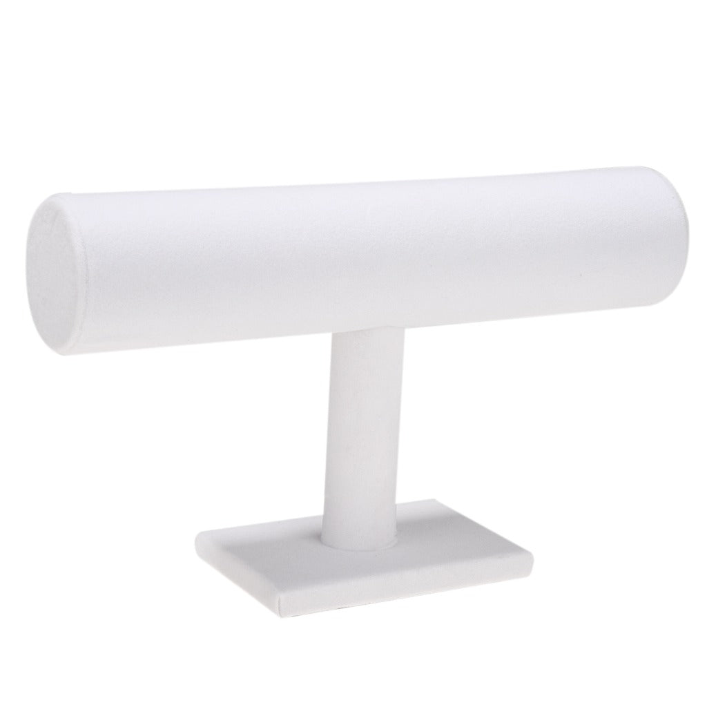 Modernes Schmuckdisplay T-Bar mit Samthülle für Ringe, Ketten und Armbänder. Perfekt zur eleganten Dekoration.