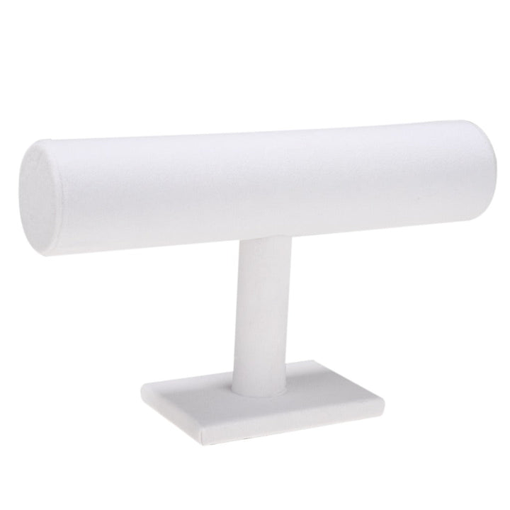 Modernes Schmuckdisplay T-Bar mit Samthülle für Ringe, Ketten und Armbänder. Perfekt zur eleganten Dekoration.