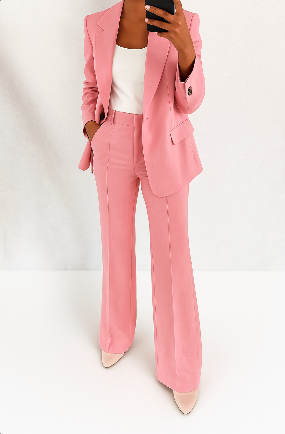 Moderner Damen Zweiteiler: Business-Blazer und passende Hose für ein stilvolles, zeitloses Büro-Outfit.
