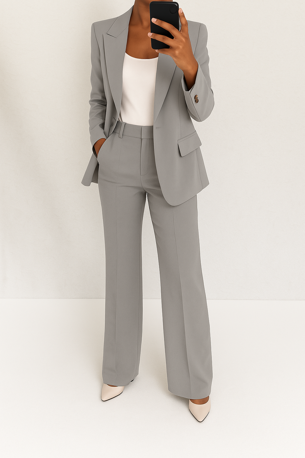 Schickes Business Outfit für Damen: Zeitloses Anzug Set mit stilvollem Blazer und eleganter Hose. Professionell.