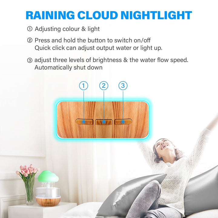 Design-Objekt: Regenwolke Diffusor als Luftbefeuchter, Aroma-Spender & Nachtlicht für ein Gefühl von Ruhe im Zuhause.