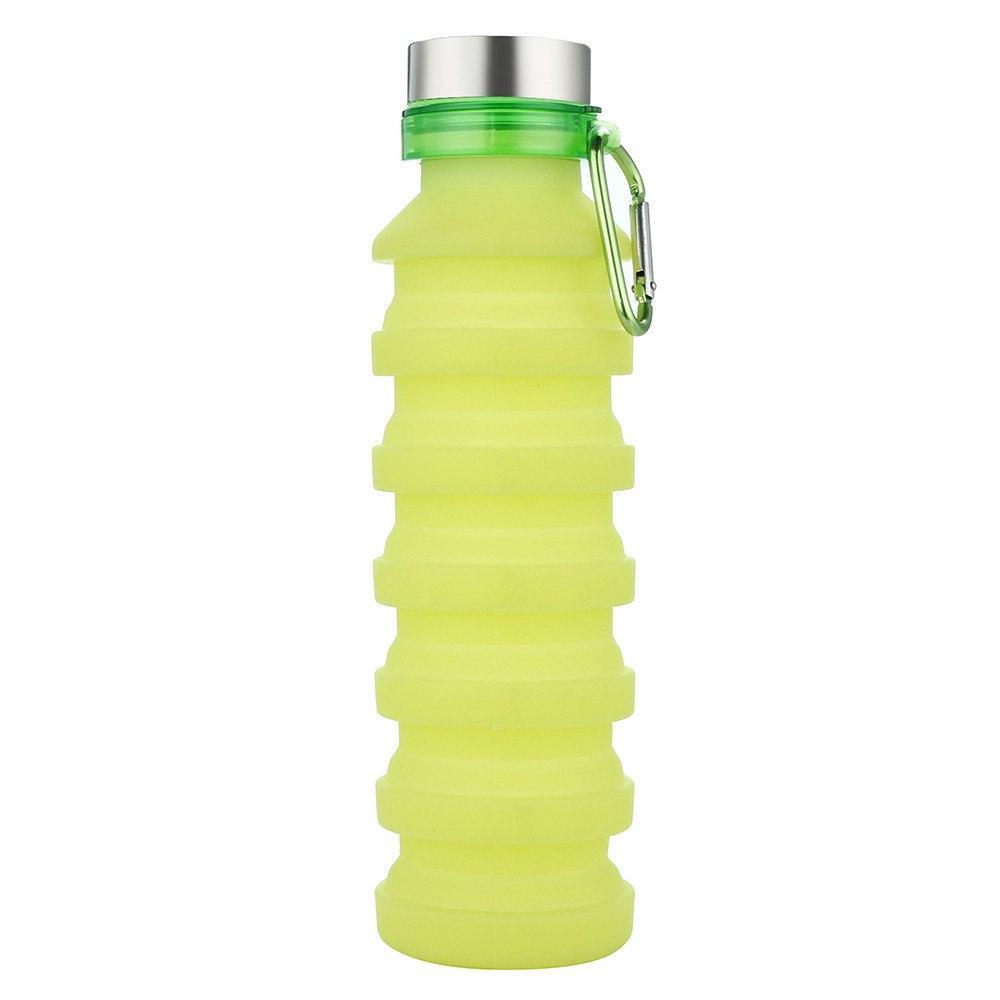 Grüne faltbare Silikon-Trinkflasche. Umweltfreundlich, BPA-frei und leicht. Perfekt für den täglichen Gebrauch.
