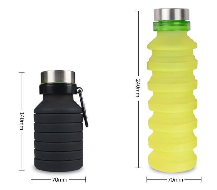 Nahaufnahme: Hochwertige Silikon-Trinkflasche mit auslaufsicherem Verschluss. Ideal für Sport & Reise.
